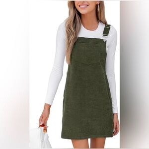 Olive Green Corduroy Pinafore Dress - Women